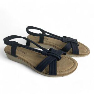 Easy‎ Street Navy Blue Strappy Wedge Sandals Women's SZ 6 Comfort Cushion NWOT